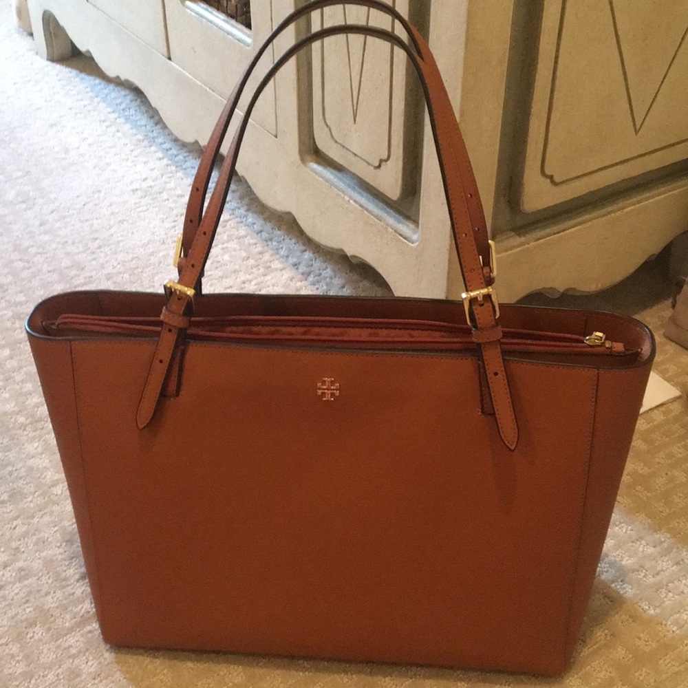 Tan Leather Tori Burch Saffiano York Buckle Tote